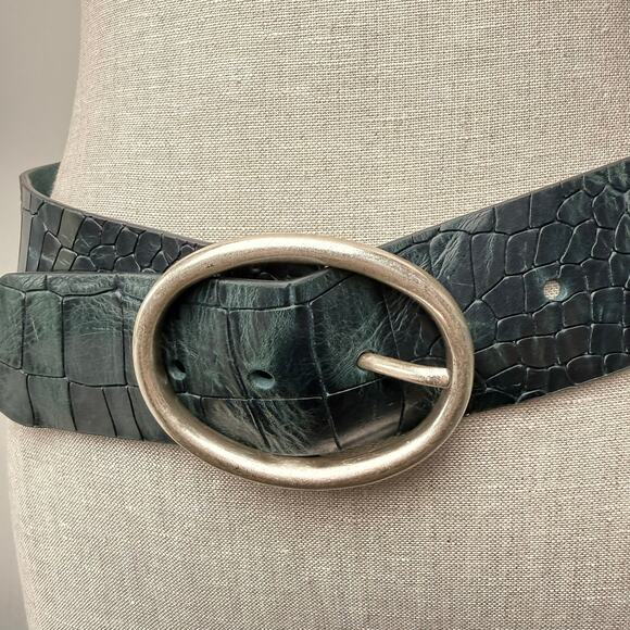 Orciani Croc Embossed Black Leather Belt Silver Buckle Made in Italy 75 US XS/2 main image 13